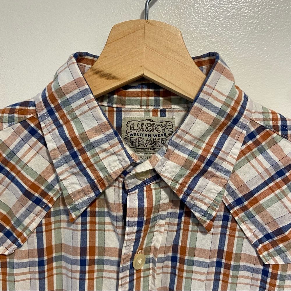Lucky Brand Western Wear Long Sleeve Button Up Shirt Plaid Men’s Small.